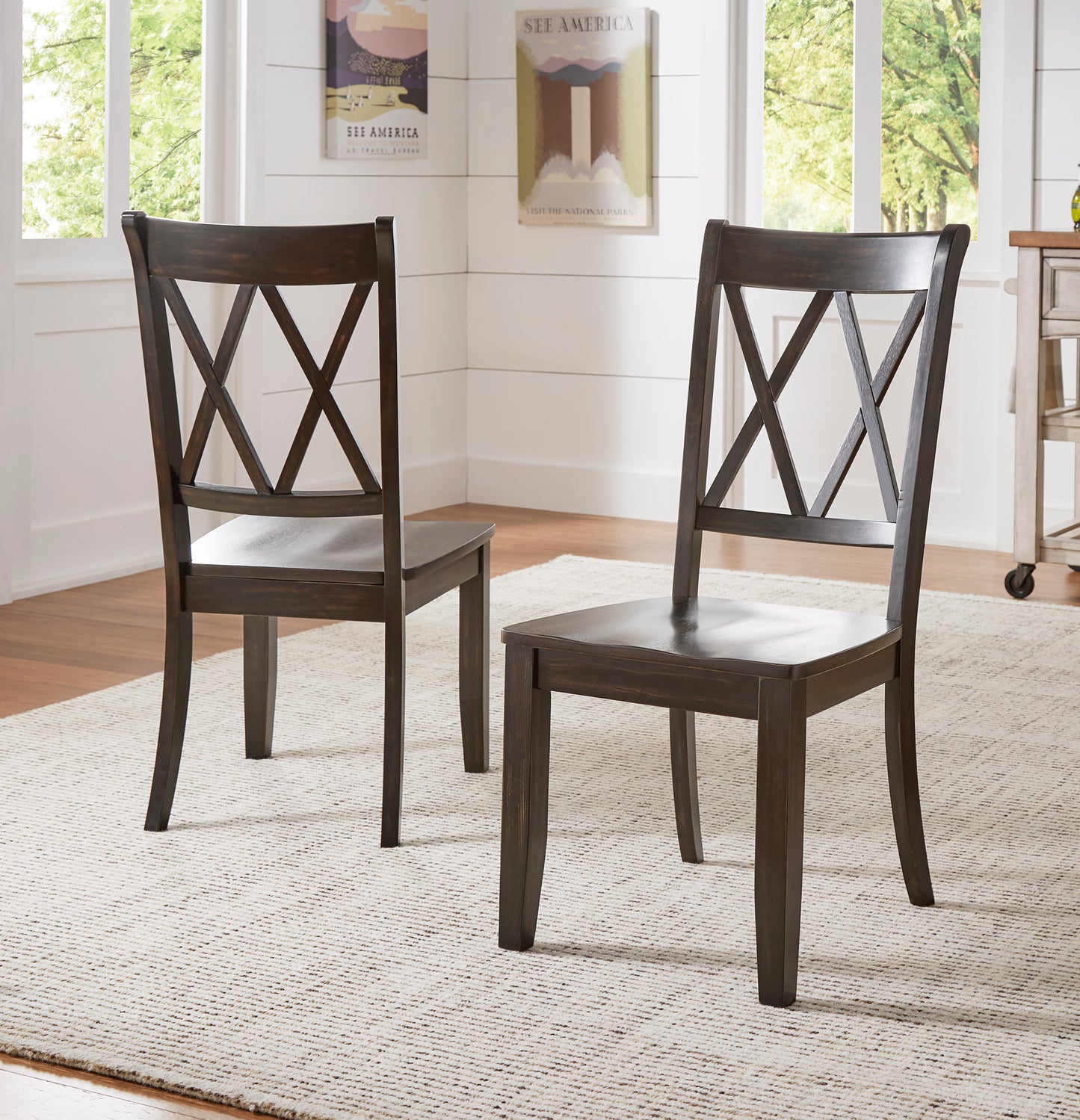 Oak Finish Oval 5-Piece Dining Set - Black Finish Chairs