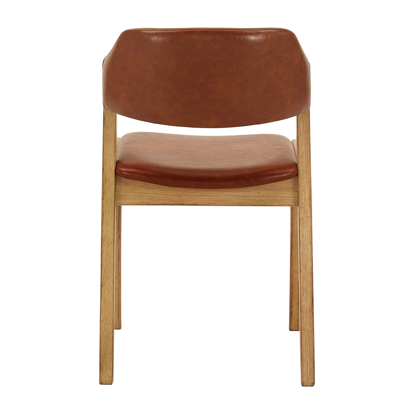 Modern Scandinavian Light Oak Finish Dining Chairs - Caramel Faux Leather Cushion
