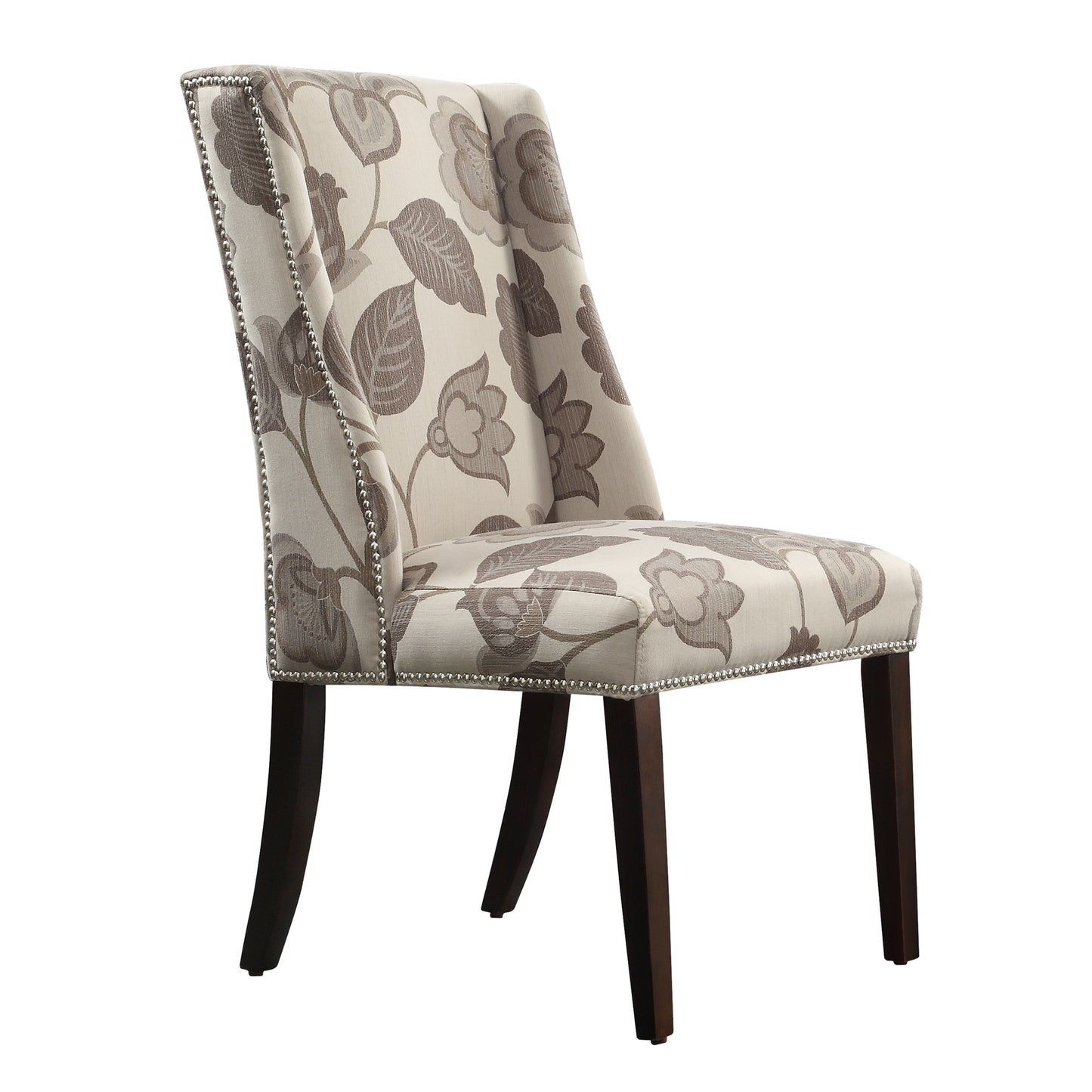Wingback Dining Chairs (Set of 2) - Grey Floral Fabric
