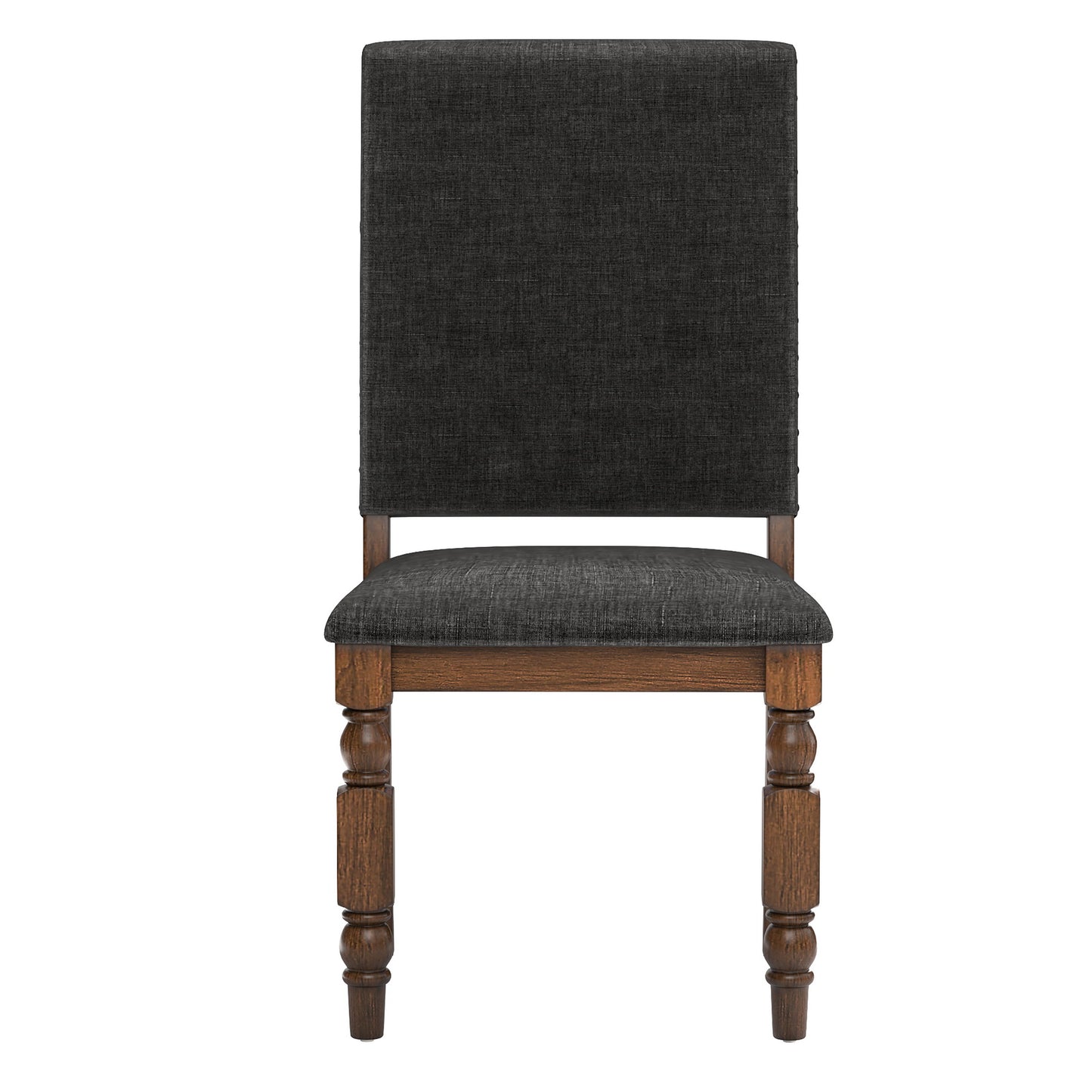 Nailhead Upholstered Dining Chairs (Set of 2) - Burnished Dark Oak Finish, Dark Gray Linan