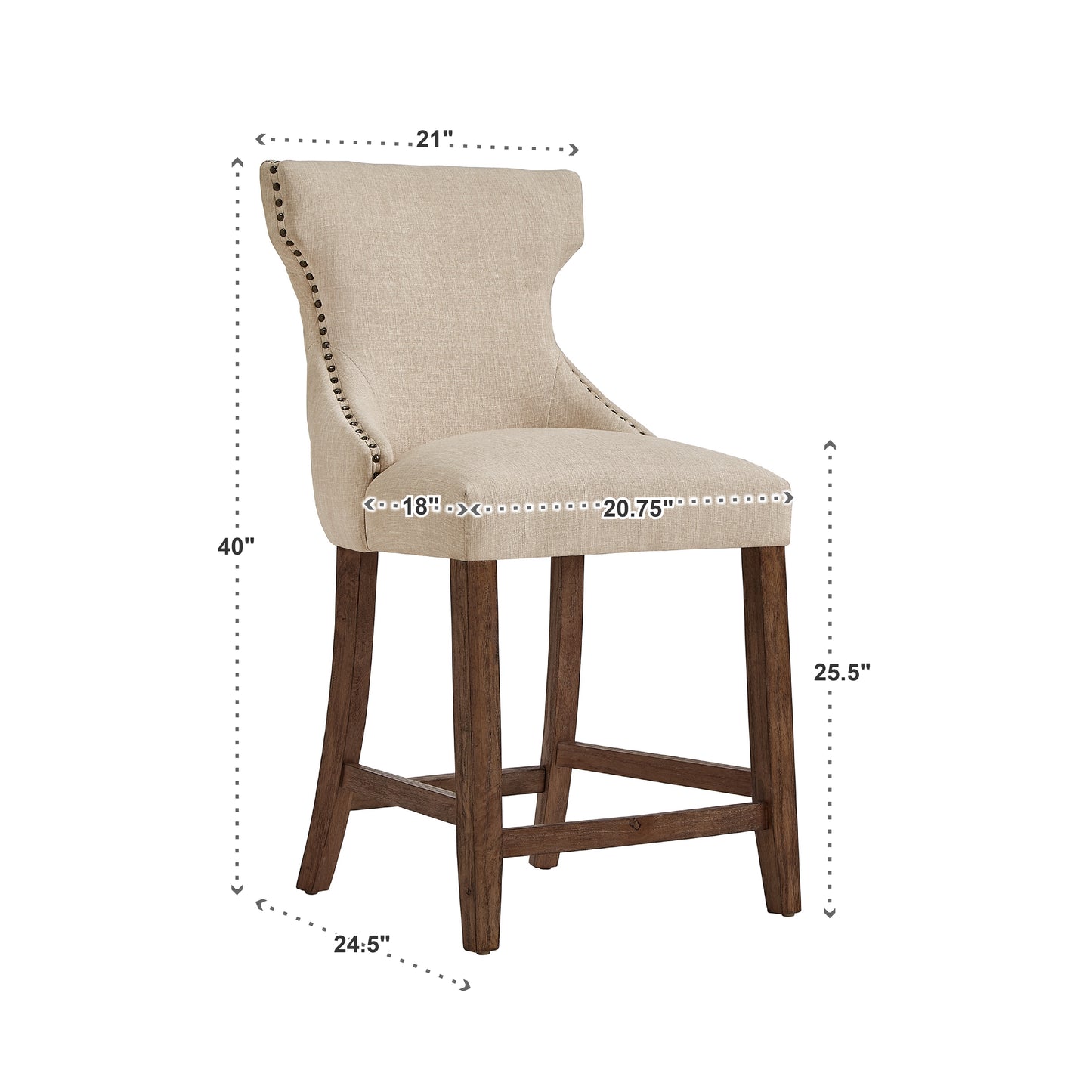 Nailhead Trim Linen Upholstered Stools (Set of 2) - Beige Linen, Counter Height