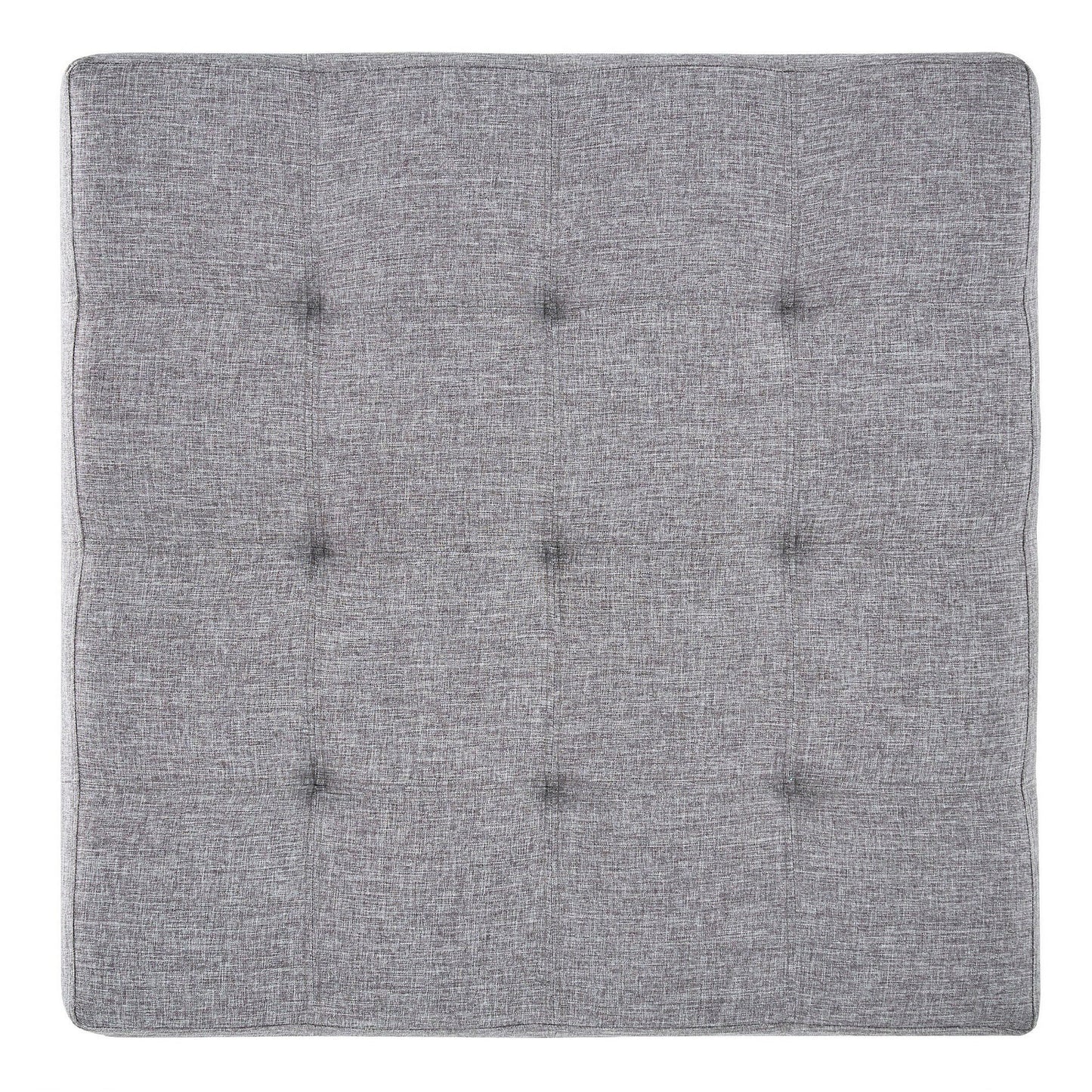 Champagne Gold Square Base Ottoman - Grey Linen, Dimpled Tufts