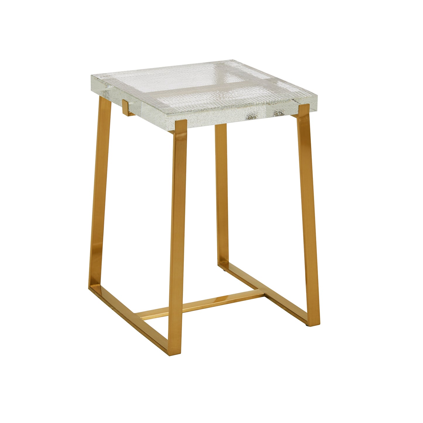 Stainless Steel Glass Top Table - Brass Finish, Square End Table