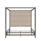Metal Canopy Bed with Linen Panel Headboard - Off-White Linen, Black Nickel Finish, King Size