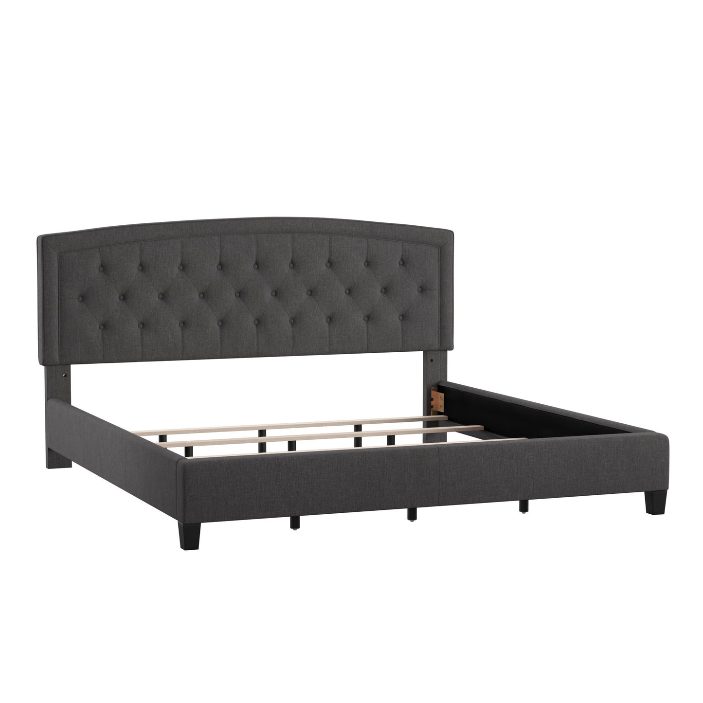 Adjustable Diamond-Tufted Arch-Back Bed - Charcoal, King