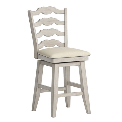 French Ladder Back Counter Height Swivel Stool - Antique White Finish