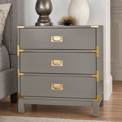 3-Drawer Gold Accent Nightstand - Frost Grey