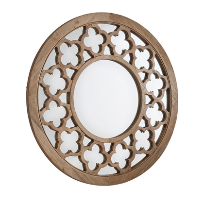 Reclaimed Wood Quatrefoil Cutout Round Wall Mirror