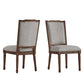 Ornate Linen and Wood Dining Chairs (Set of 2) - Grey Linen, Brown Finish