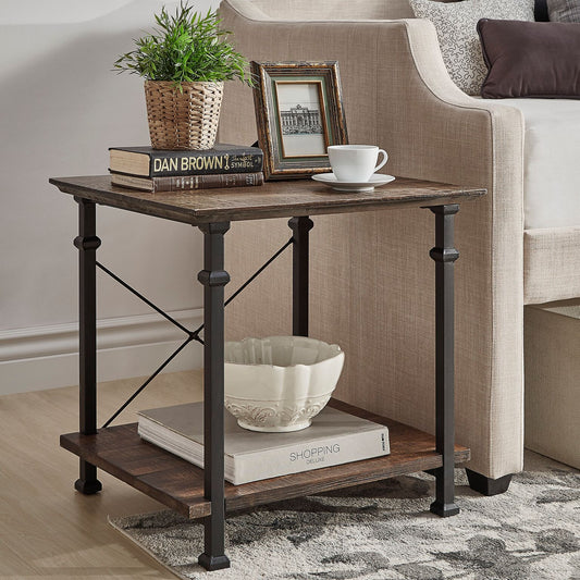 Vintage Industrial End Table - Brown Finish