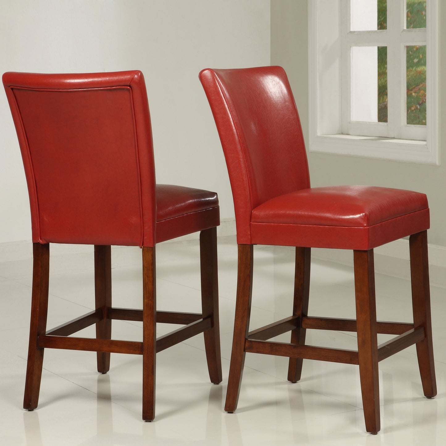 Classic Upholstered High Back Counter Height Chairs (Set of 2) - Red Vinyl