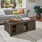 Barn Door Coffee Table with Storage - Antique Grey Finish