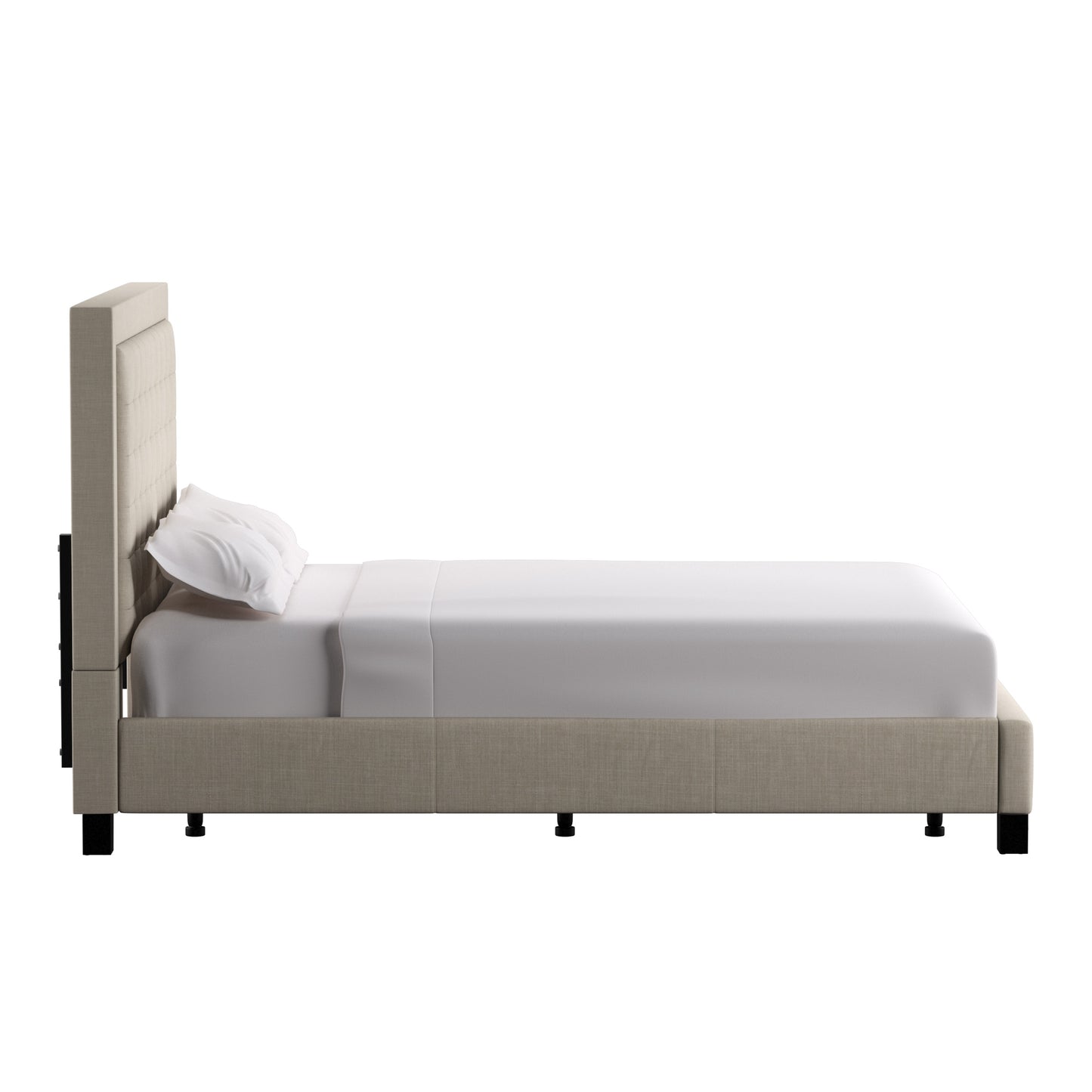 Square Button-Tufted Upholstered Bed - Beige, Queen