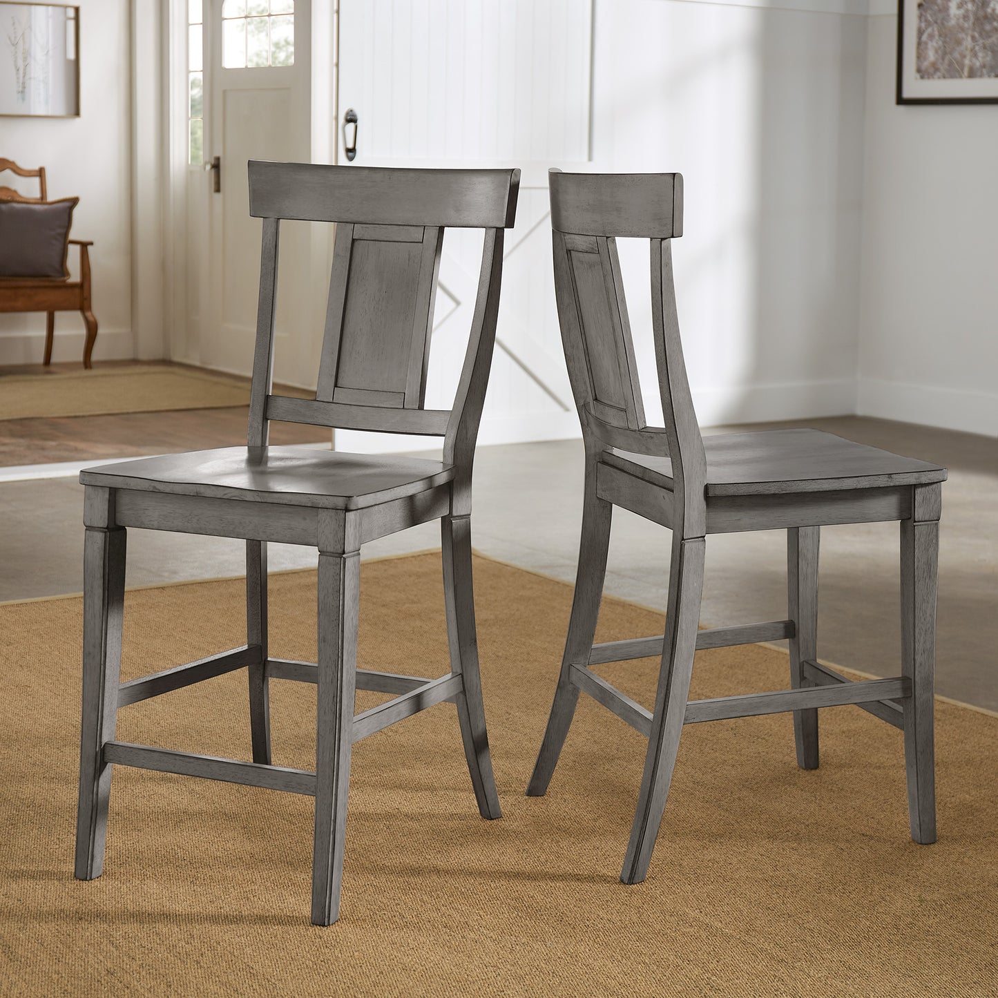 Panel Back Wood Counter Height Chairs (Set of 2) - Antique Grey