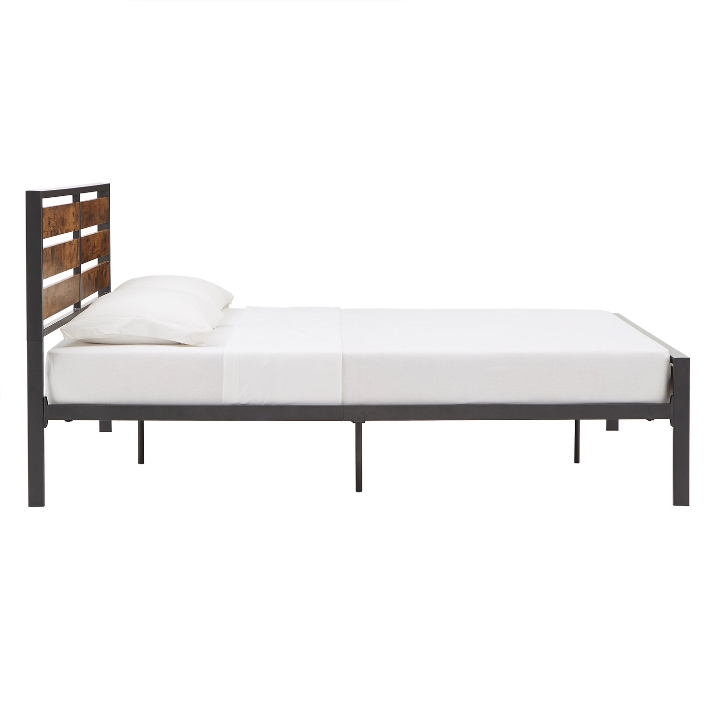 Low Profile Metal Platform Bed with Wood Finish Panels - Grey, Full (Full Size)