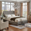 Faux Leather Crystal Tufted Bed - Grey, Queen