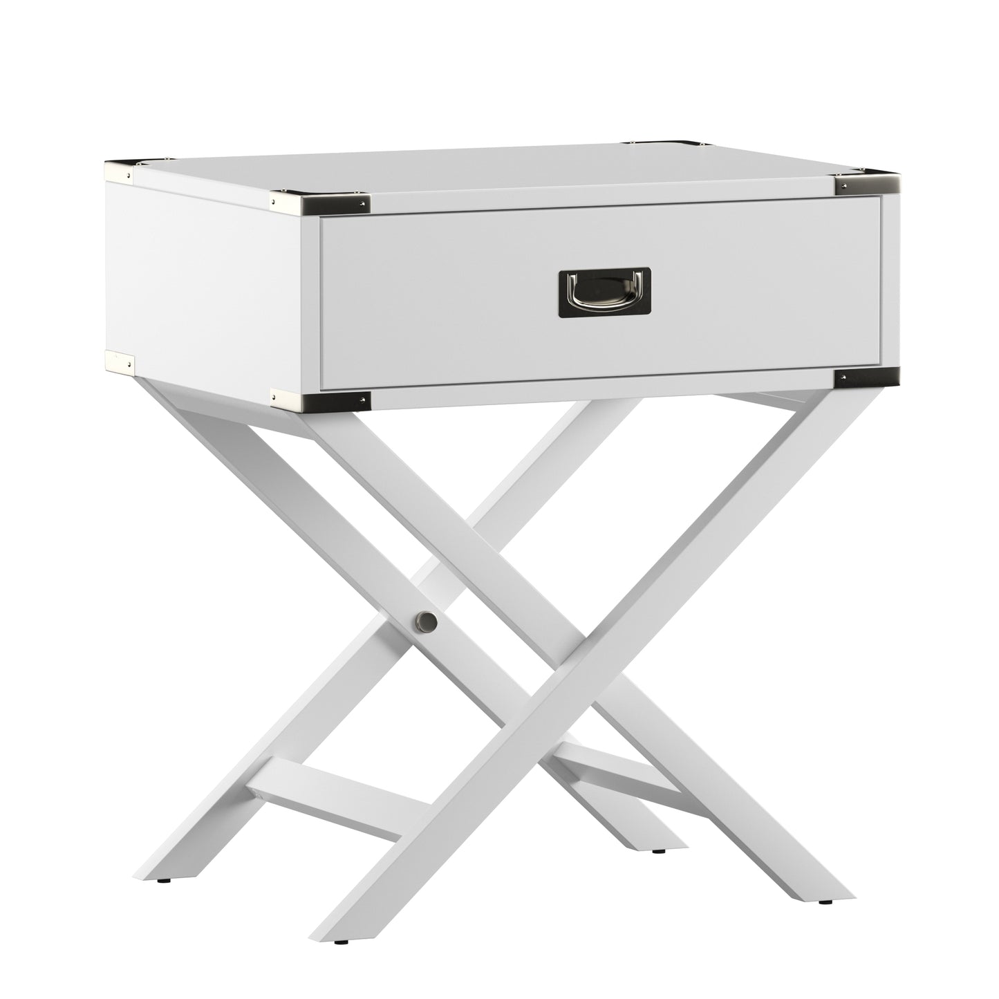 X-Base Wood Accent Campaign Table - White