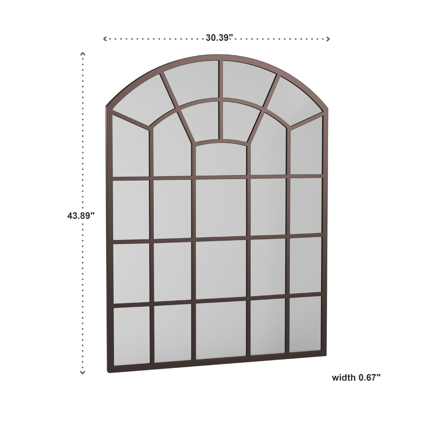Metal Arched Windowpane Wall Mirror - Bronze Finish