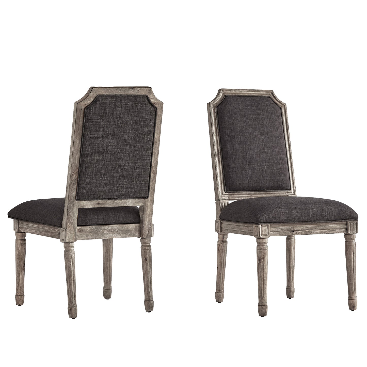 Arched Linen and Wood Dining Chairs (Set of 2) - Dark Grey Linen, Antique Grey Oak Finish