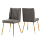 Gold Finish Fabric Dining Chairs (Set of 2) - Dark Grey Fabric