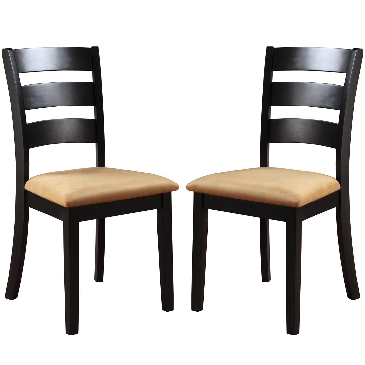 Black Wood Beige Microfiber Dining Chairs (Set of 2) - Ladder Back