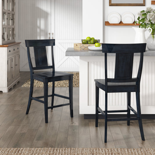 Panel Back Wood Counter Height Chairs (Set of 2) - Antique Dark Denim