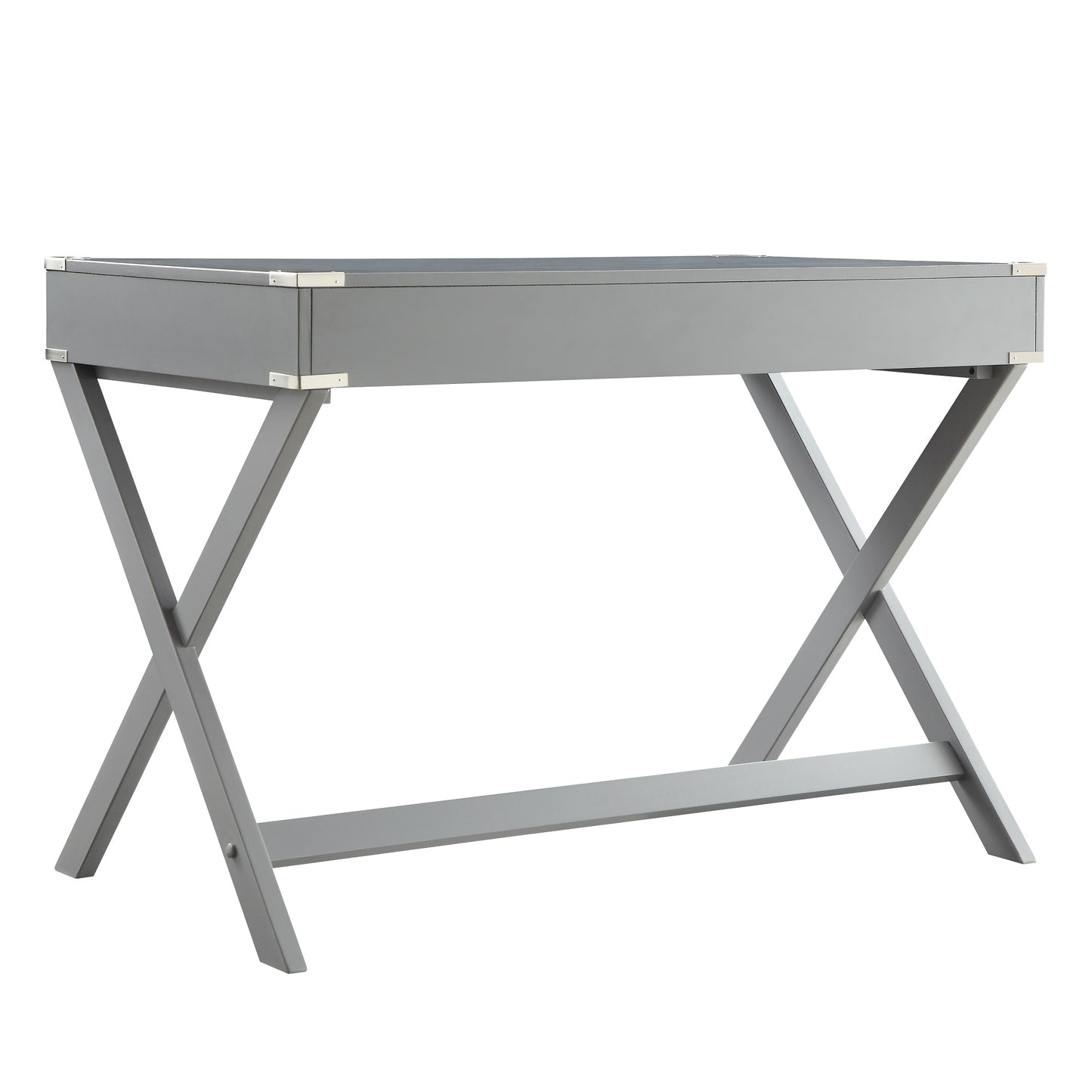 X-Base Wood Accent Campaign Writing Desk - Grey