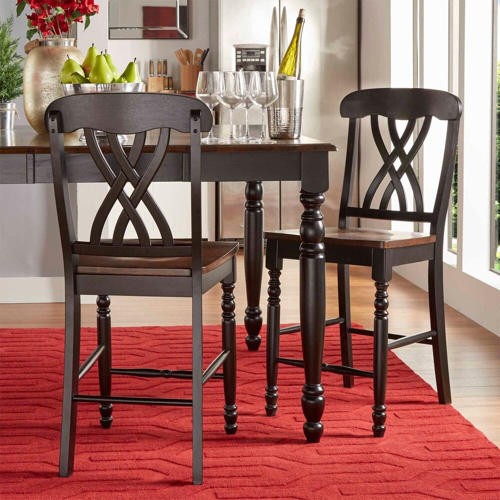 Antique Two-Tone Counter Height Chairs (Set of 2) - Antique Black, Scroll Back