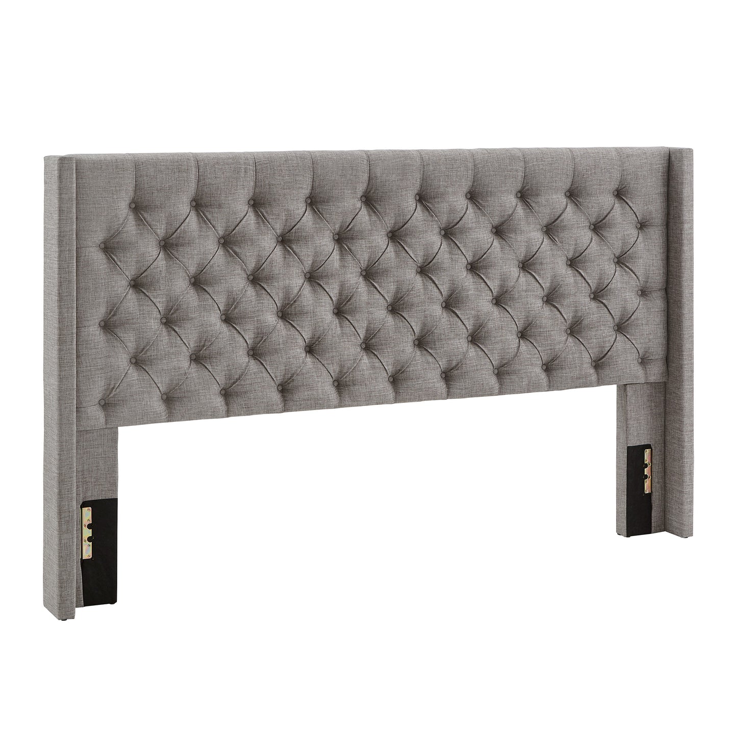 Wingback Button Tufted Linen Fabric Headboard - Grey, 52-inch Height, King Size