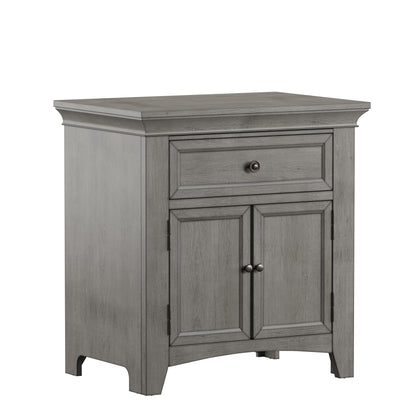 1-Drawer Wood Cupboard Nightstand with Charging Station - Grey