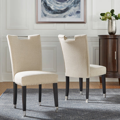 Heathered Weave Parsons Dining Chairs (Set of 2) - Black Finish, Beige, Side Chairs