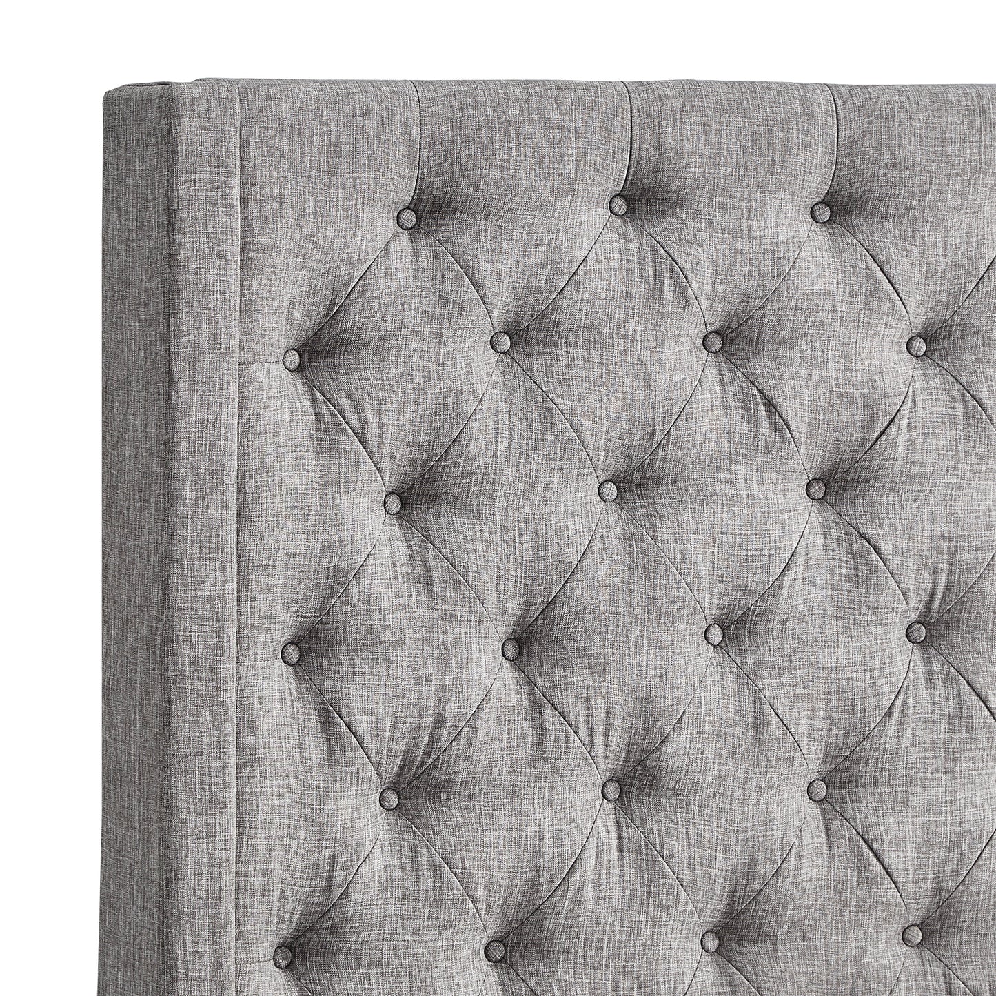 Wingback Button Tufted Linen Fabric Headboard - Grey, 65-inch Height, King Size