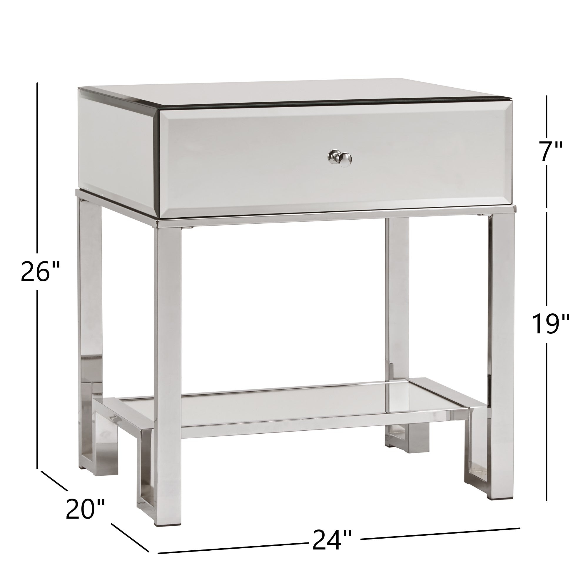 Mirrored 1-Drawer End Table - Chrome