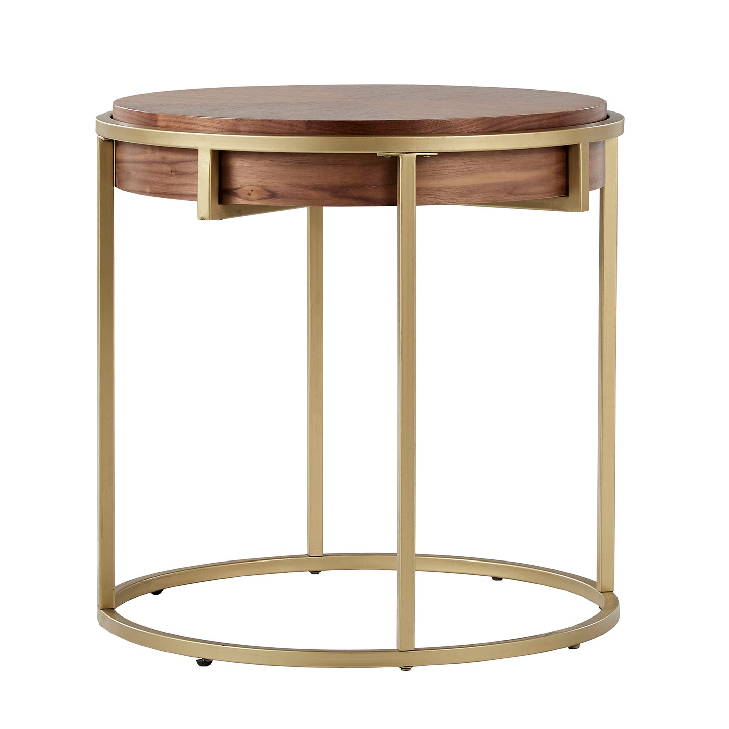 Round End Table with Metal Base - Natural Finish, Gold Base