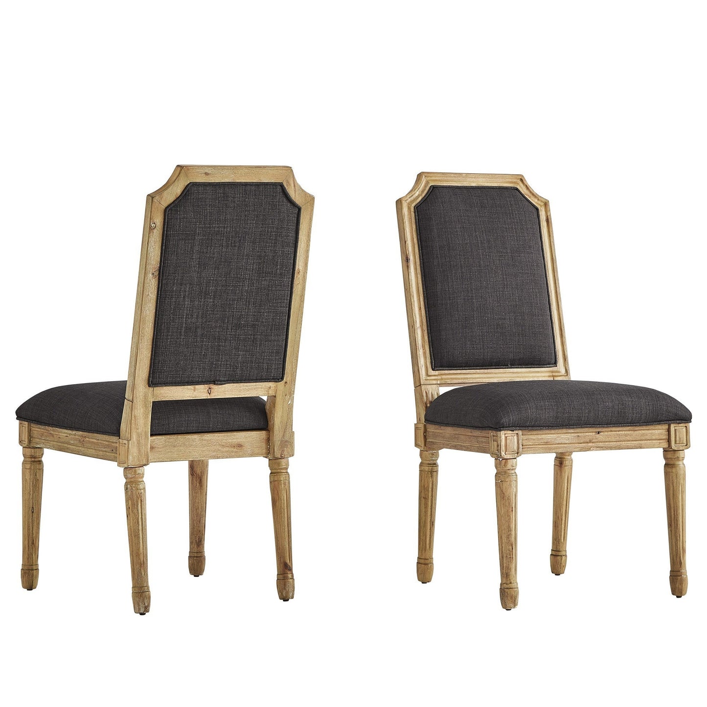 Arched Linen and Wood Dining Chairs (Set of 2) - Dark Grey Linen, Natural Finish