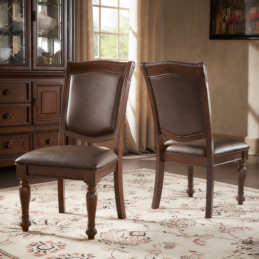 Brown Faux Leather Dining Chairs (Set of 2) - Side Chairs