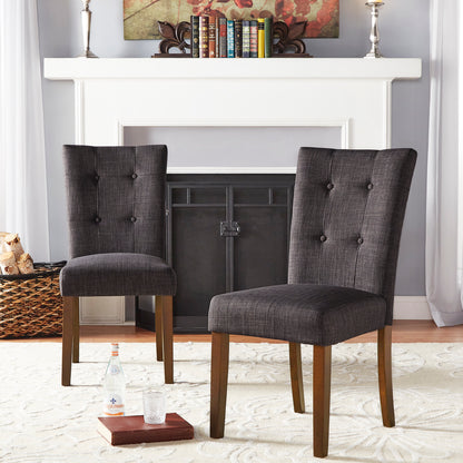 Cherry Finish Upholstered Dining Chairs (Set of 2) - Dark Grey Linen