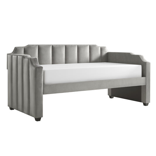 Grey Velvet Upholstered Daybed and Trundle - No Trundle