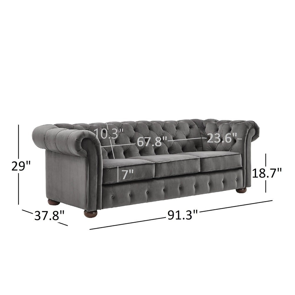 Tufted Scroll Arm Chesterfield Sofa - Dark Grey Linen