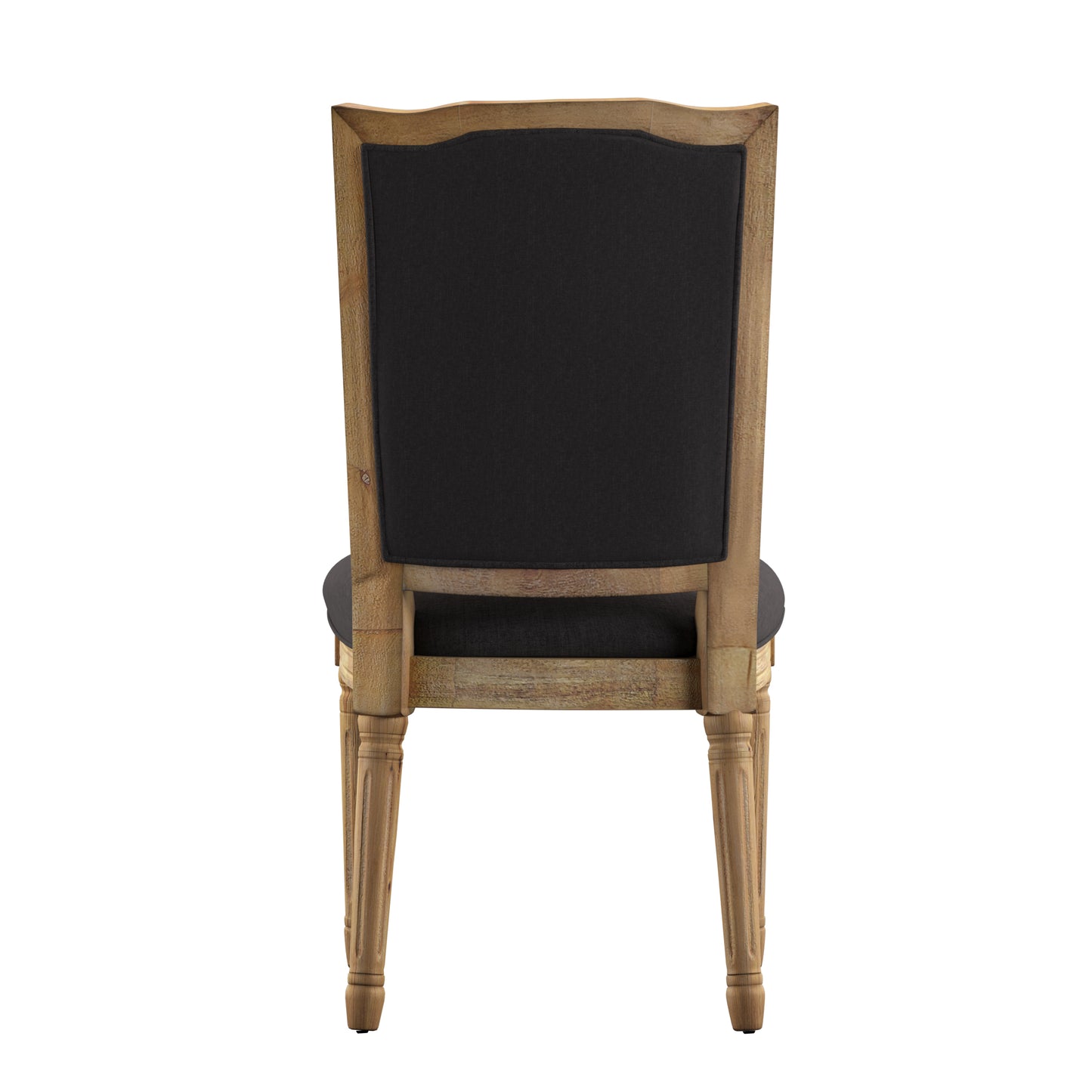 Ornate Linen and Wood Dining Chairs (Set of 2) - Dark Grey Linen, Natural Finish