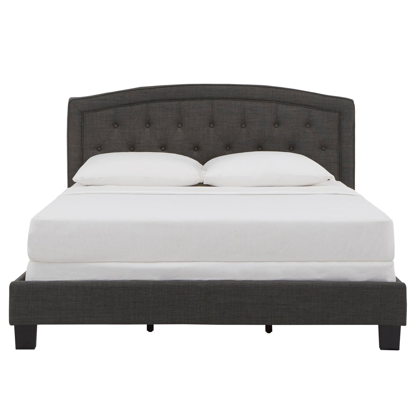 Adjustable Diamond-Tufted Arch-Back Bed - Charcoal, Queen