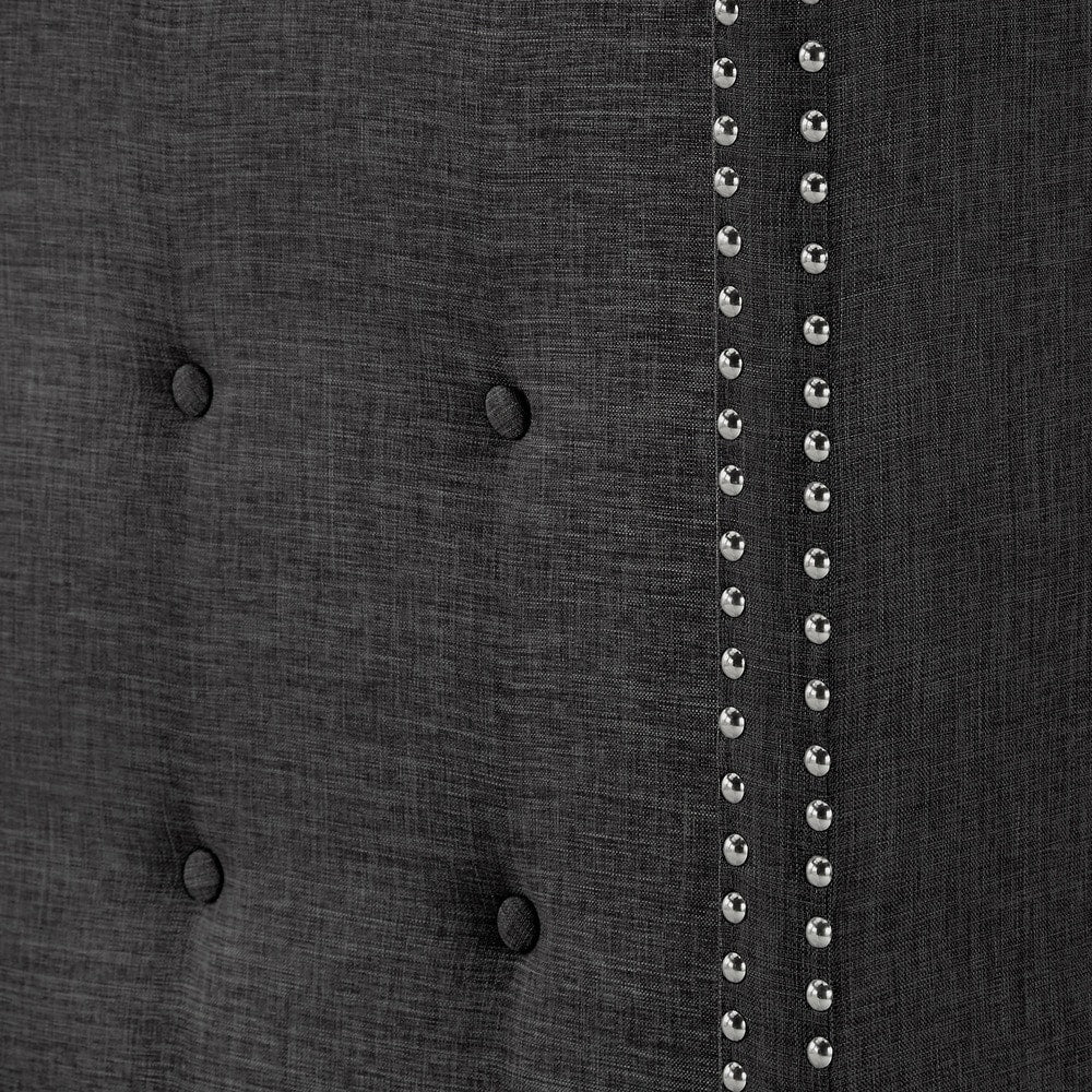 Tufted Linen Wingback Bed - Dark Grey Linen, King