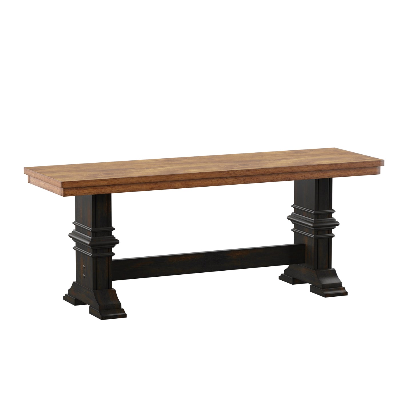 Two-Tone Trestle Leg Wood Dining Bench - Oak Top with Antique Black Base