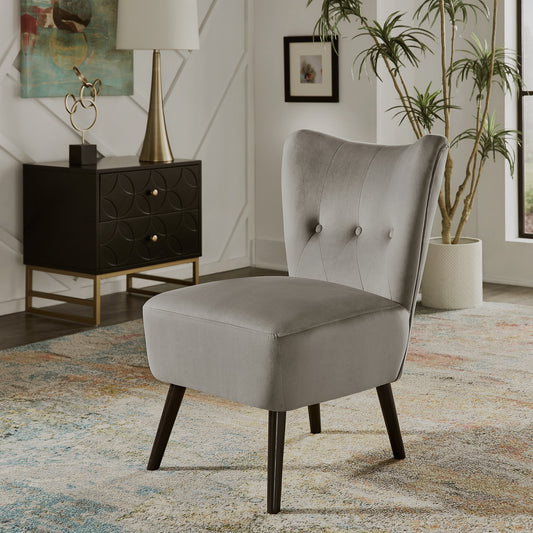 22.5" Wide Tufted Accent Chair - Gray Velvet with Brown Legs
