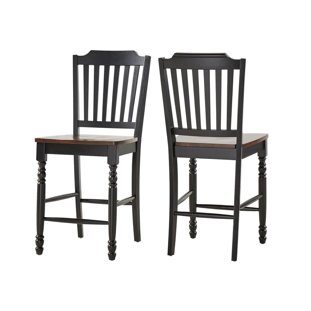 Antique Two-Tone Counter Height Chairs (Set of 2) - Antique Black, Slat Back
