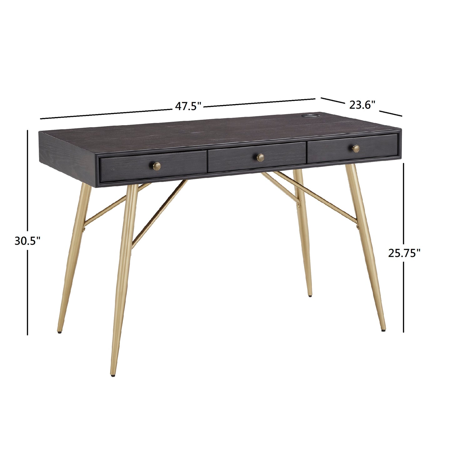 3-Drawer Writing Desk with Charging Station