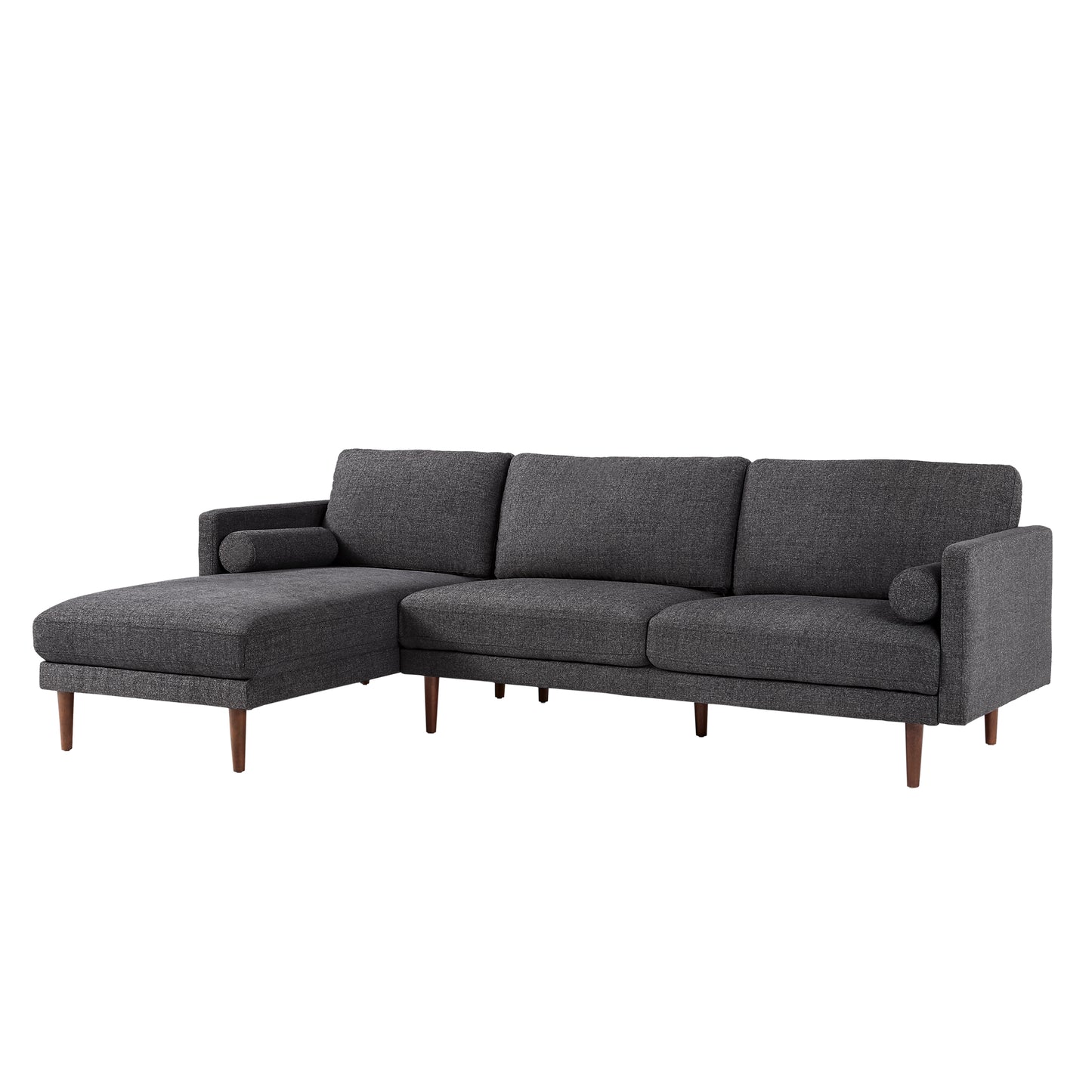 Mid-Century Upholstered Sectional Sofa - Black, 3-Seat Sectional with Left-Facing Chaise