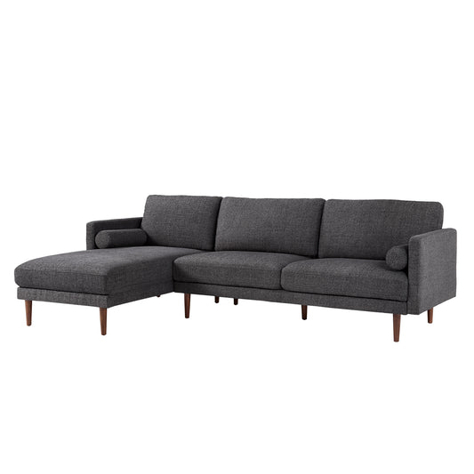 Mid-Century Upholstered Sectional Sofa - Black, 3-Seat Sectional with Left-Facing Chaise