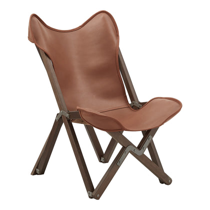 Genuine Top Grain Leather Tripolina Sling Chair - Espresso Frame, Brown Leather