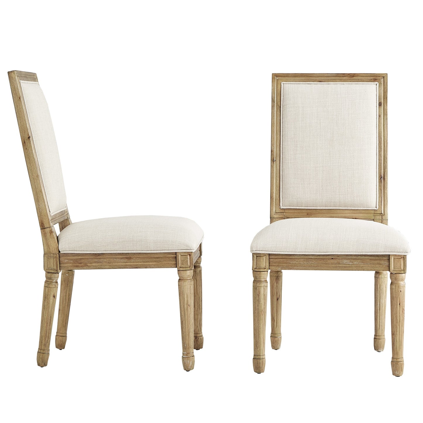 Rectangular Linen and Wood Dining Chairs (Set of 2) - Beige Linen, Natural Finish